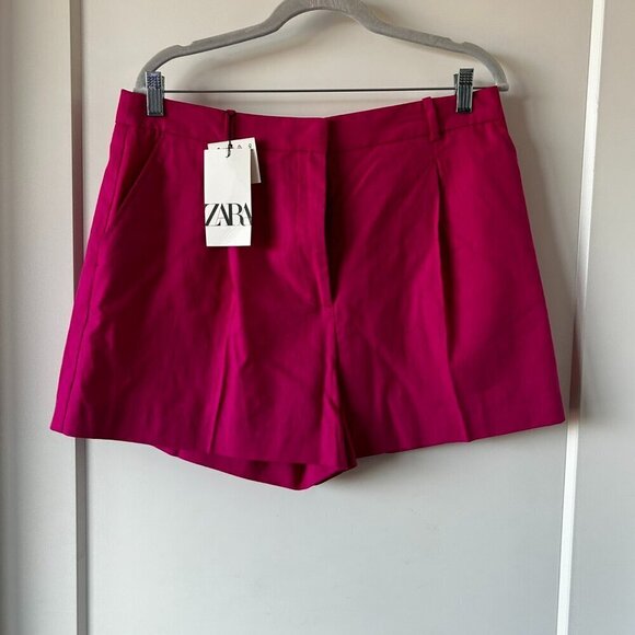 Zara Linen Blend High Waisted Pink Shorts NWT 2608/351/671 - Picture 1 of 13